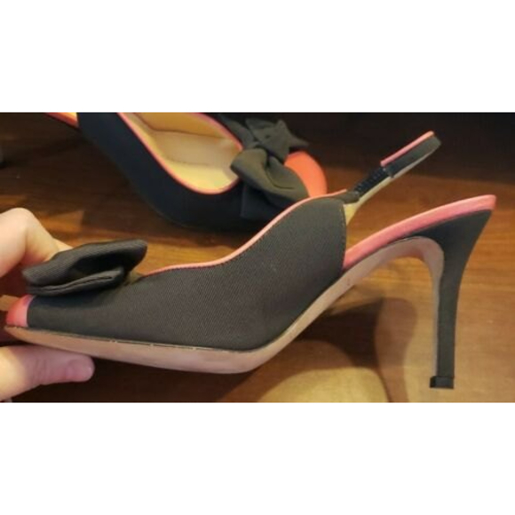 Kate Spade Pink Coral & Brown Bow Trim Leather Sling Back Heels Pumps Size 8 - Picture 9 of 11
